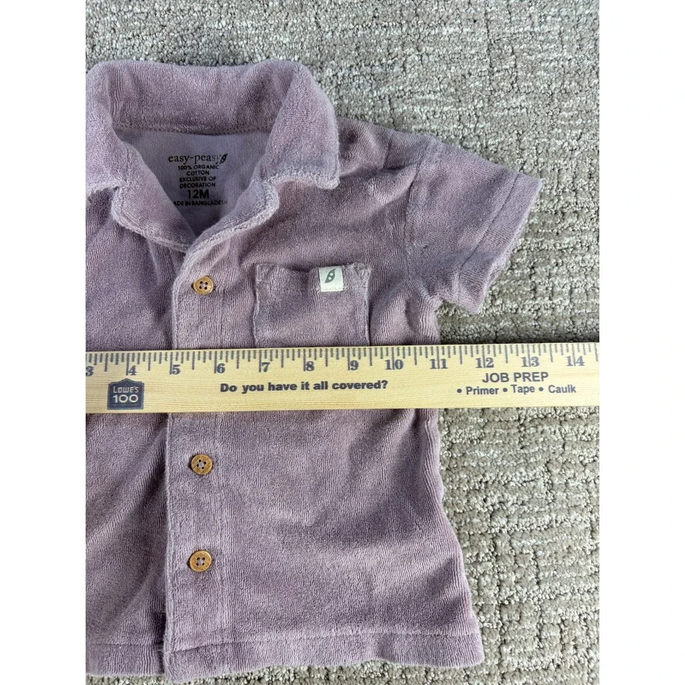 Easy-Peasy Terry Cloth Shirt Button Up Purple 12M Organic Cotton Baby Boy Girl
